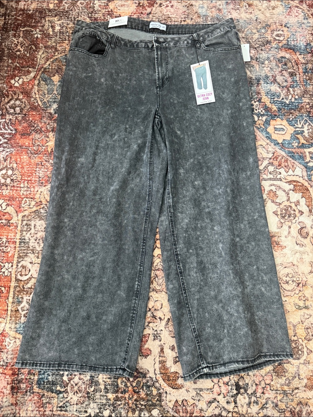Vanilla Star Acid Wash Black Wide Leg Jeans